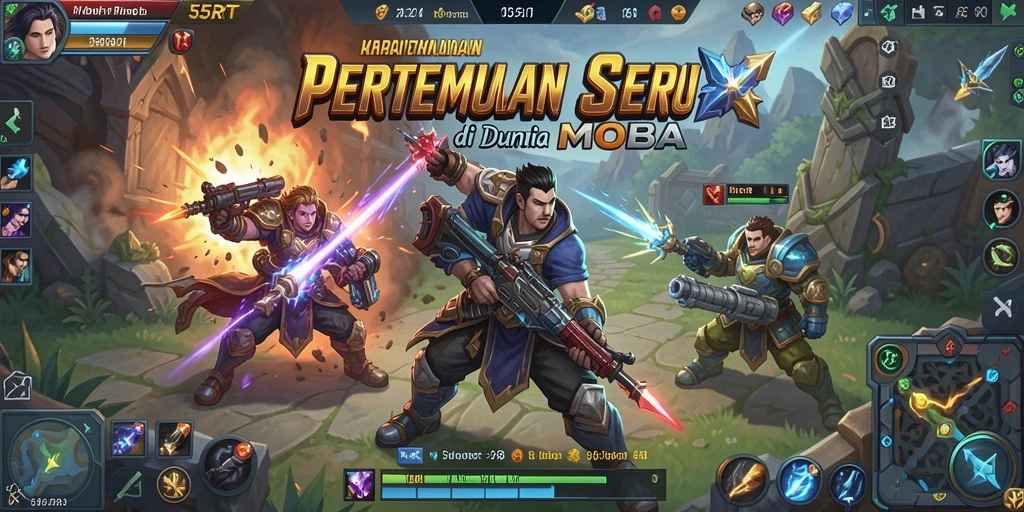Tangkapan layar menunjukkan aksi seru di arena MOBA.