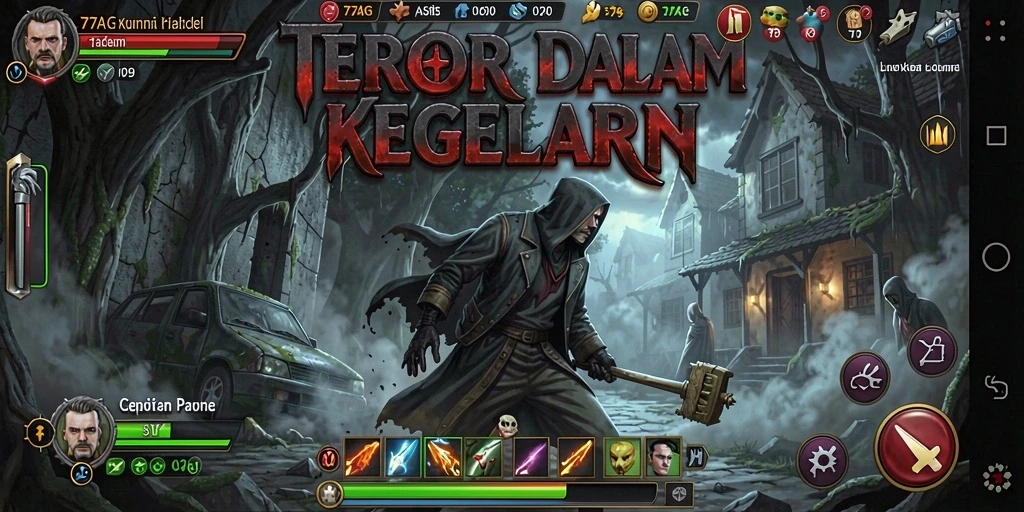 Screenshot gameplay yang memperlihatkan suasana menakutkan dalam <strong>77AG</strong>.