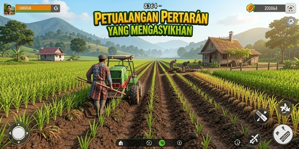 Tampilan gameplay menarik dari 8364 dengan berbagai aktivitas pertanian.