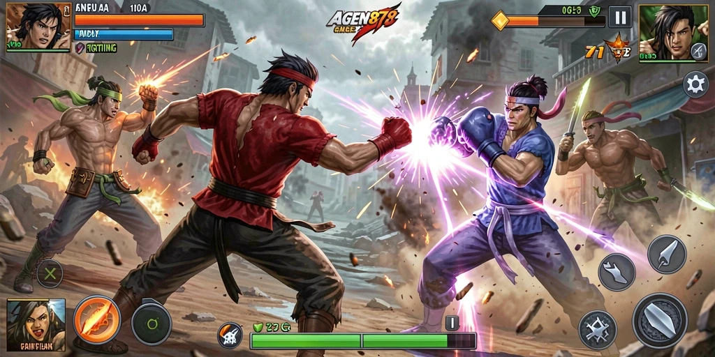 Tampilan gameplay AGEN878 dengan pertarungan seru melawan karakter lain.