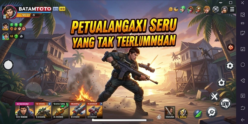 Screenshot utama BATAMTOTO menampilkan pertarungan aksi yang mendebarkan dan karakter yang keren.