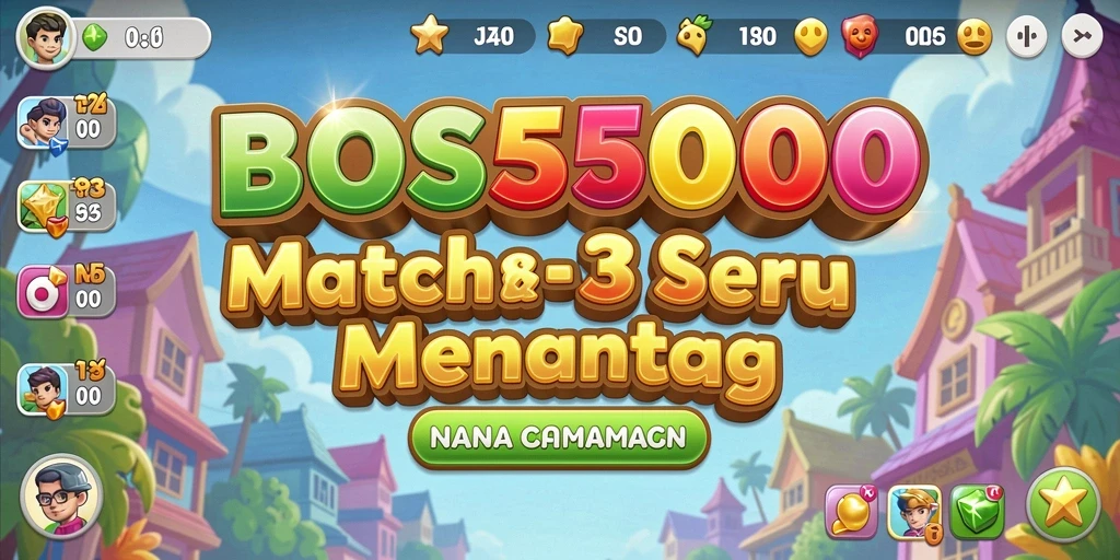 Screenshot utama menunjukkan aksi seru gameplay Match-3 dari BOS5000.