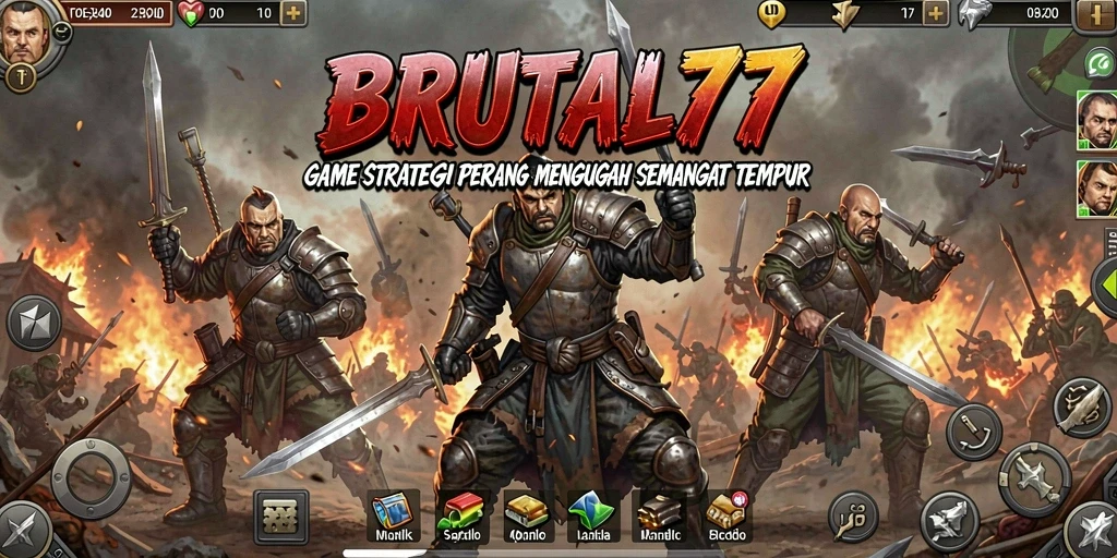 Tangkapan layar BRUTAL77 menampilkan aksi pertempuran seru dan strategi mendalam.