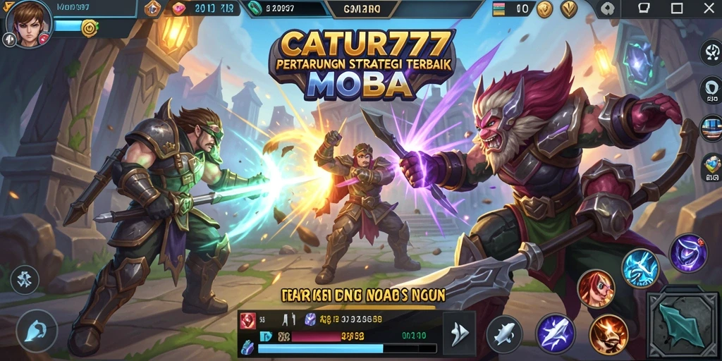Tampilan gameplay seru di CATUR777 dengan aksi MOBA yang intens.