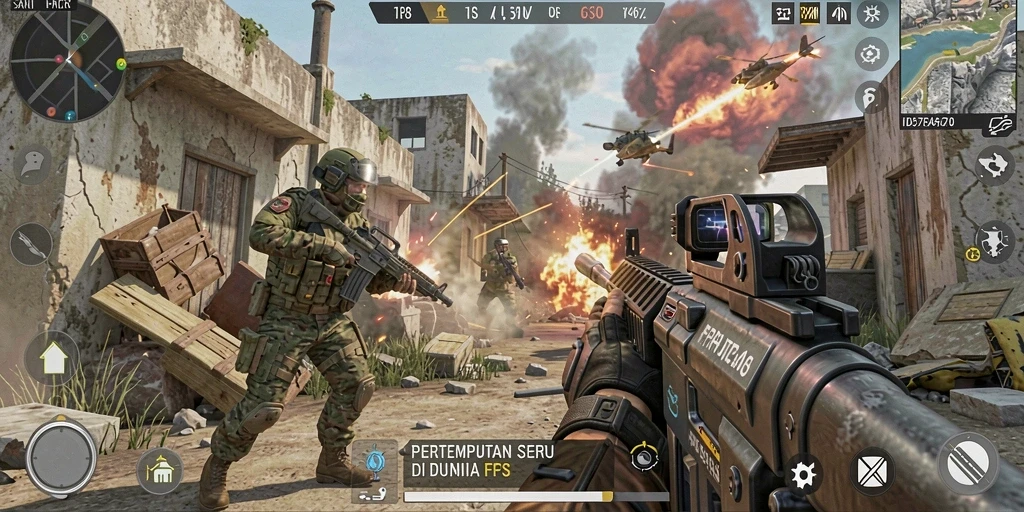 Tampilan gameplay seru dengan aksi tembak-menembak yang intens.