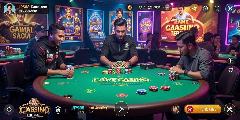 Tampilan gameplay JPS88 dengan dealer dan permainan Live Casino yang menarik.