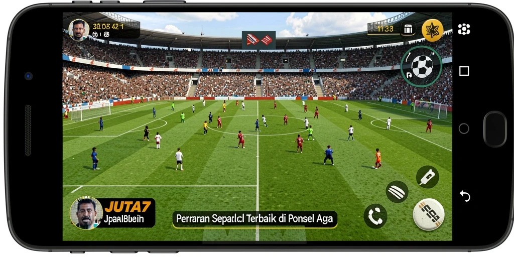 Screenshot JUTA7 menunjukkan aksi mendebarkan dalam permainan sepak bola.