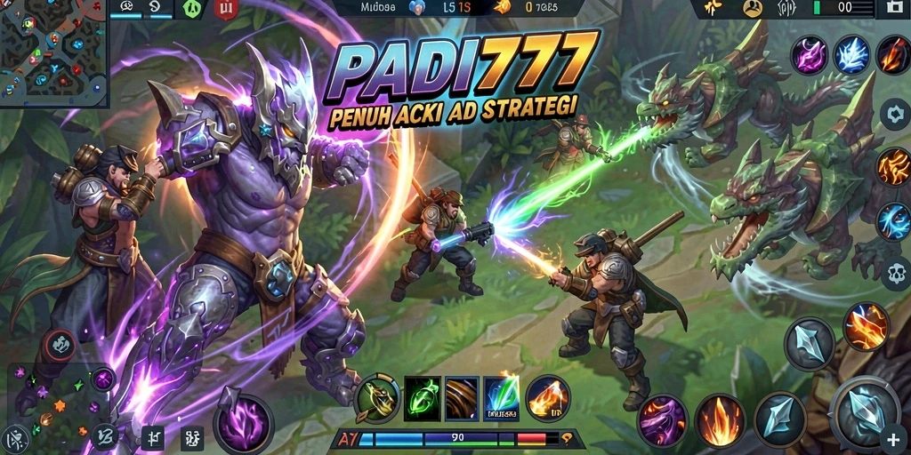 Tangkapan layar gameplay PADI777 yang menampilkan aksi MOBA seru.