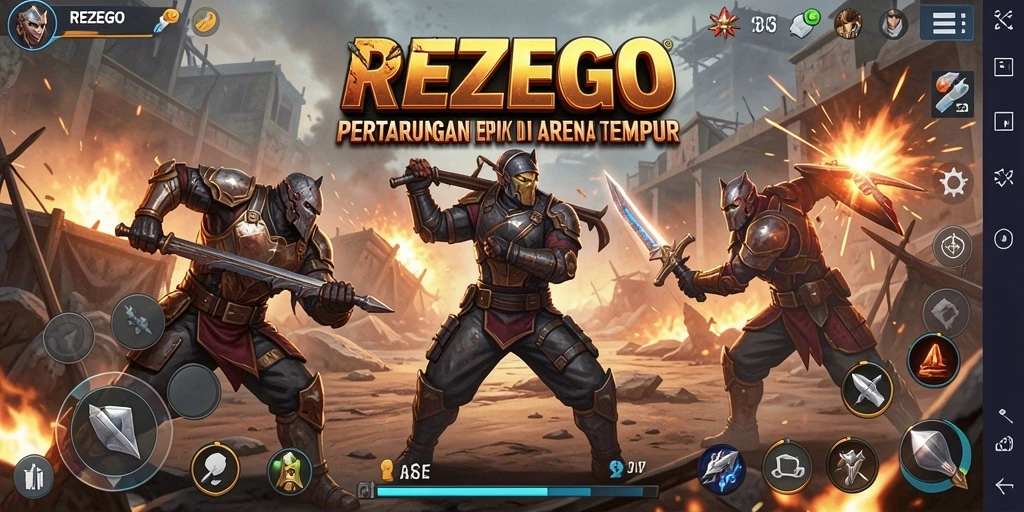 Screenshot gameplay <strong>REZEGO</strong> yang mendebarkan dalam pertarungan sengit.