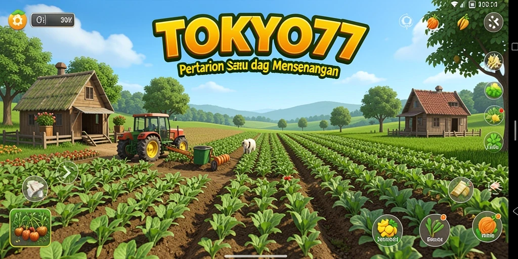 Tampilan gameplay <strong>TOKYO77</strong> menunjukkan aktivitas bertani yang seru dan interaksi antar pemain.