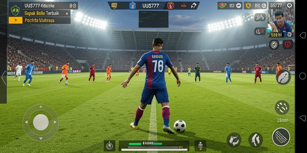 Tangkapan layar gameplay UUS777 menampilkan aksi seru pertandingan sepak bola.
