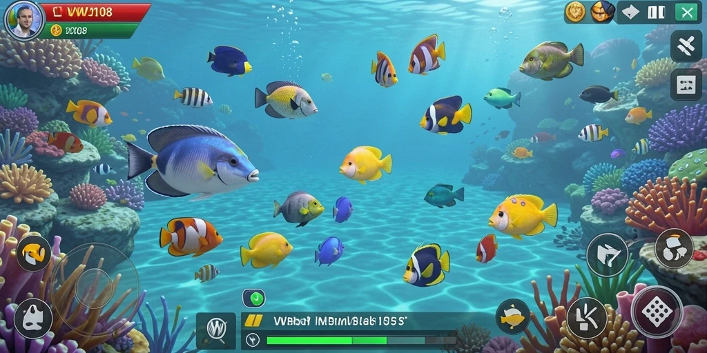 Screenshot gameplay VW108 dengan aksi menembak ikan yang seru.
