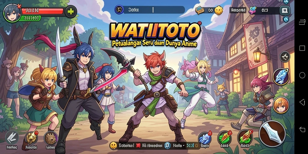 Screenshot gameplay WATITOTO menampilkan karakter anime yang sedang beraksi.