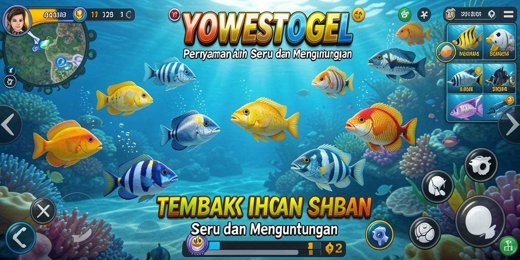 Screenshot YOWESTOGEL menampilkan aksi seru dalam berburu ikan.